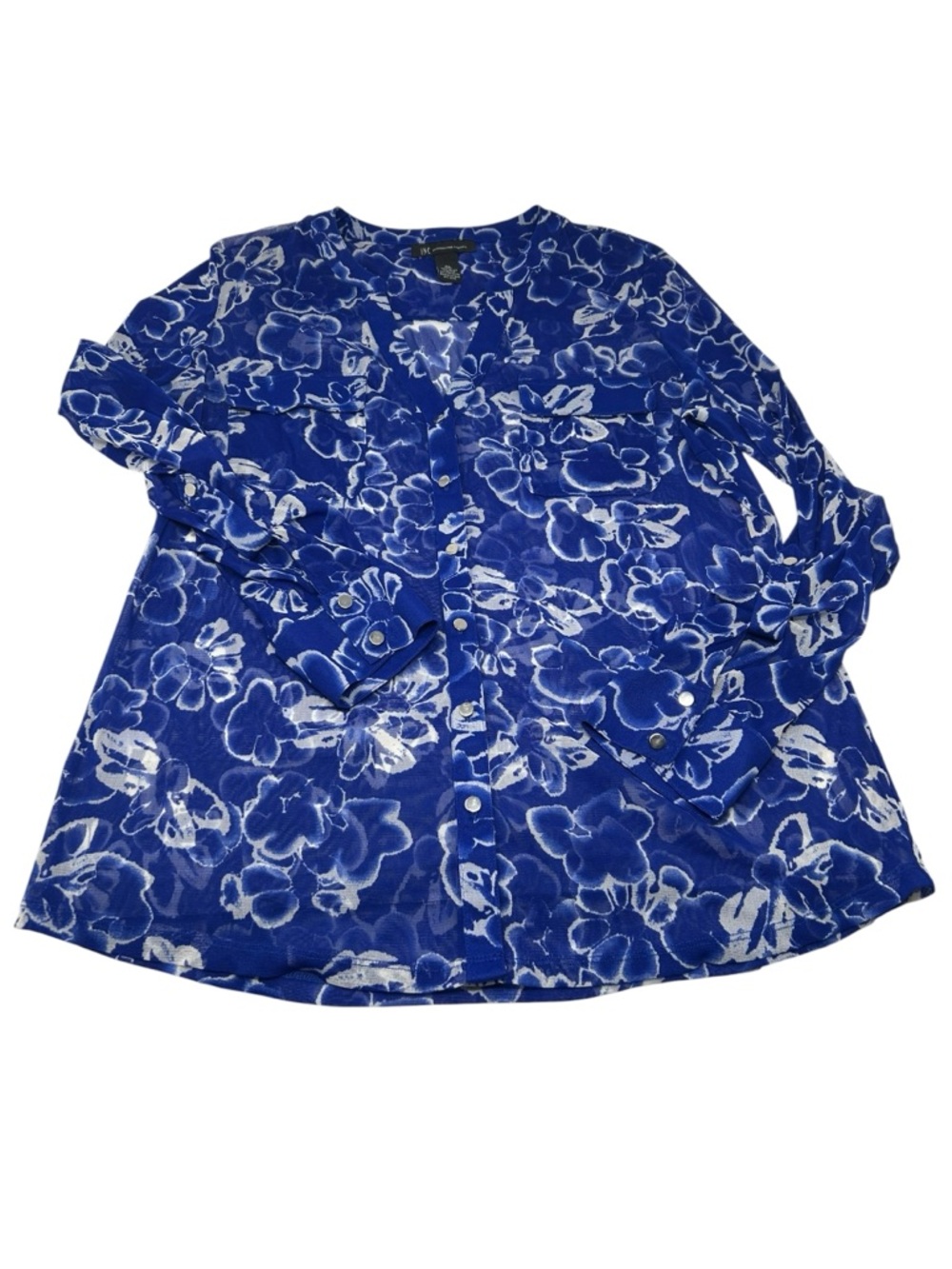 I.N.C. International Concepts Blue and White Floral Blouse XL - Picture 4 of 7